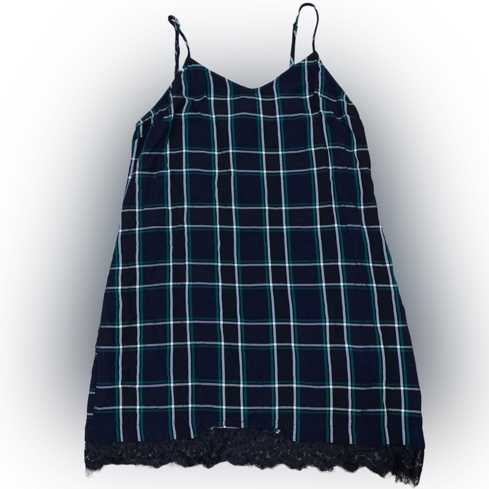 ARIZONA PLAID MINI SLIP DRESS WITH LACE DETAIL